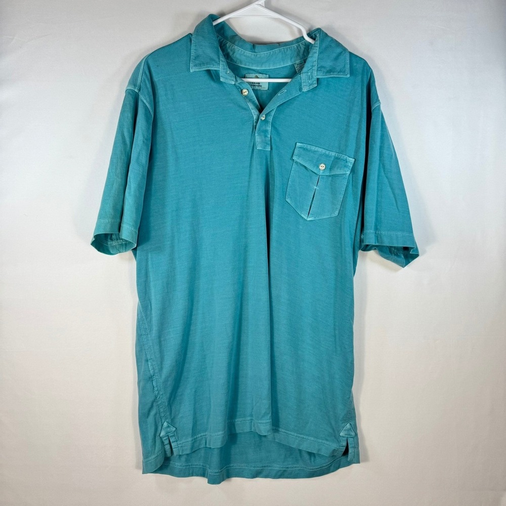 Tommy Bahama Jeans Men XL Teal Blue Cotton Tencel Polo Shirt Pocket Short Sleeve